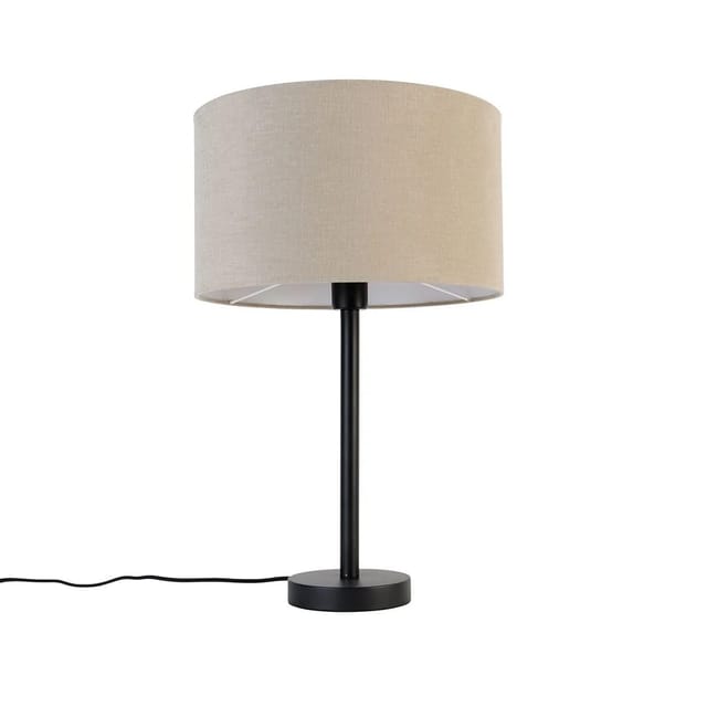 Moderne Tischlampe Schwarz Mit Bouclé-schirm Hellbraun 35 Cm - Simplo