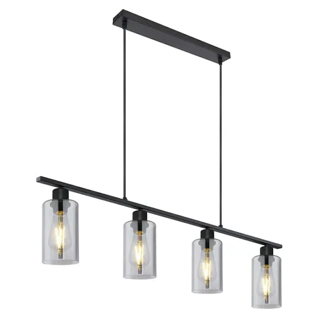 Balkenpendelleuchte Hadera Mit 4 Rauchglas Lampenschirmen, Breite 98cm