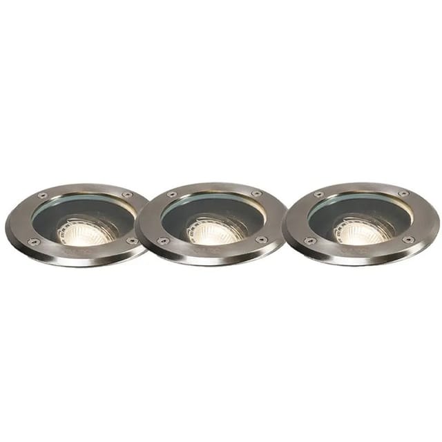 Qazqa - Set Mit 3 Outdoor-bodenstrahlern Aus Stahl Verstellbar Ip65 - Delux