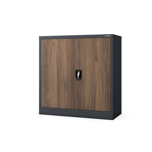 Kleiner Aktenschrank C001b Büroschrank Mit Flügeltüren Metallschrank Lagerschrank Pulverbeschichtet Stahlblech Abschließbar 92,5 Cm X 90 Cm X 40 Cm (h X B X T) (holzoptik-anthrazit)