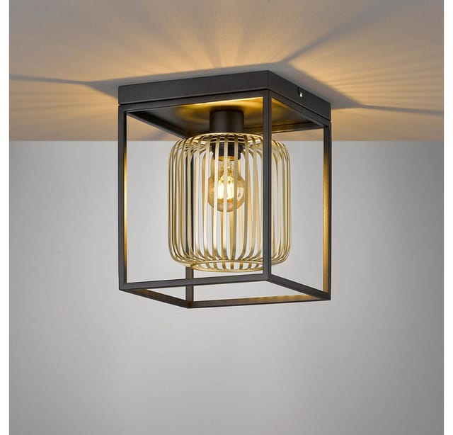 Fischer&honsel - Deckenleuchte 1-flammig Lamellen Lampenschirm Gold, Quadrat 23cm
