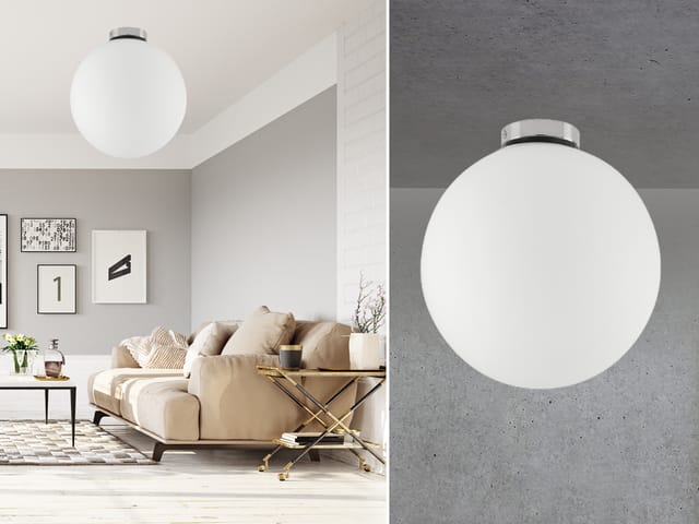 Große Led Deckenleuchte 1 Flammig Glaskugel Weiß Satiniert, Ø 30cm