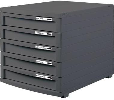 Schubladenbox Contur 5 Schubladen Din A4 Din B4 Din C4 Polystyrol Gehäusefarbe: Dunkelgrau Farbe Der Schublade: Dunkelgrau