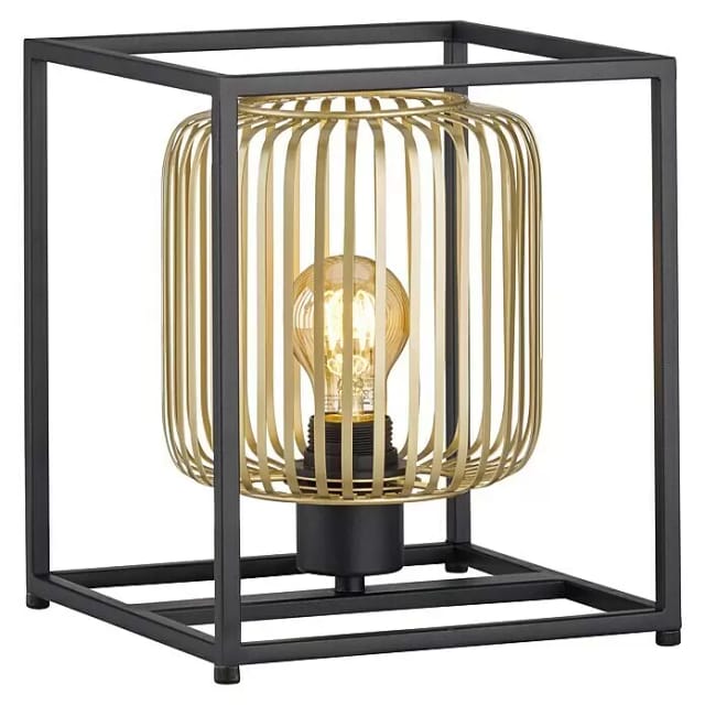 Tischlampe Eckig Mit Lamellen Lampenschirm Gold, Quadrat 23cm