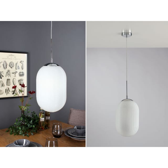 Meinewunschleuchte - Led Pendelleuchte Mit Relief Milchglas Lampenschirm Weiß, Ø 23cm