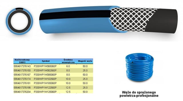Wąż Do Sprężonego Powietrza Fi = 10mm X 50m, Niebieski, Profesionalny