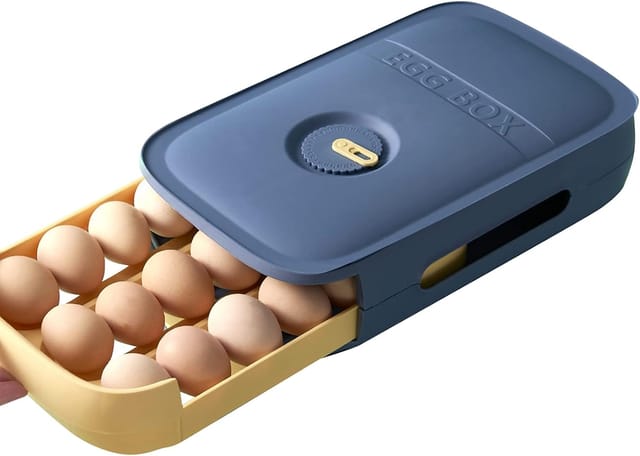 Aougo - Eierbox, Eierbox, Schublade, Kühlschrankaufbewahrung, Kunststoff-kücheneierkorb, Stapelbare Eierspenderbox, Kühlschrank-eierhalter, Blau