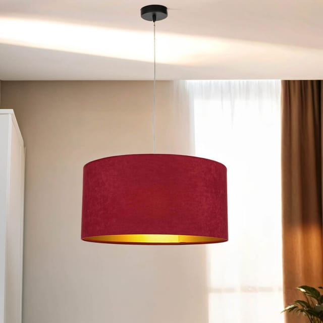 Hängelampe E27 Rot Gold Stoff Metall Retro Hängeleuchte