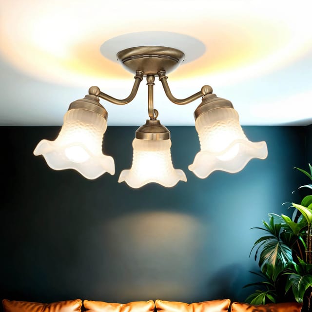 Licht-erlebnisse - Deckenleuchte E14 Weiß Bronze Glas Messing Floral Deckenlampe