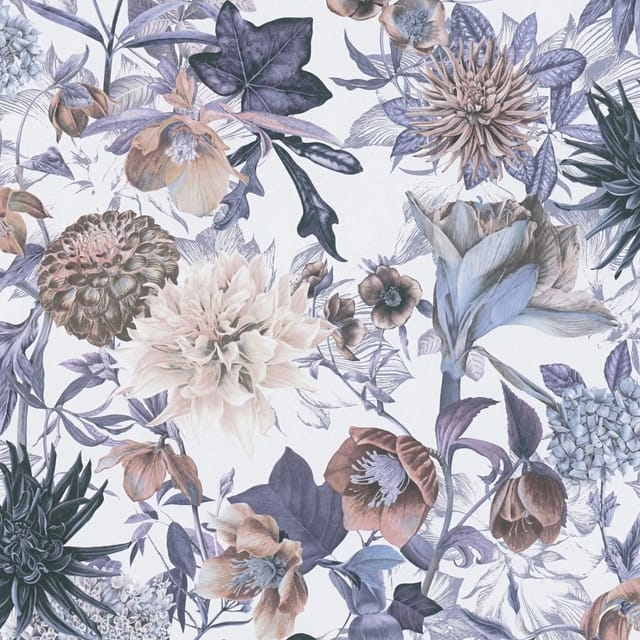 Tadessi Tapete Blumen Mario M1-no.772 Vliestapete Blau Beige Blumenoptik Floral Wohnzimmer Schlafzimmer Küche