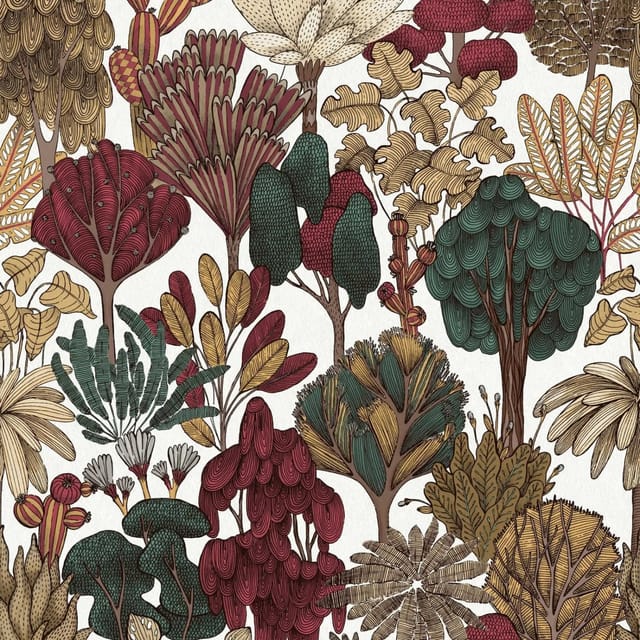 Tadessi - Tapete Wald Und Blätter Camilla M1-no.570 Vliestapete Rot Beige Dschungeltapete Wohnzimmer Schlafzimmer Küche