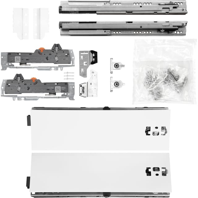 Blum Schubladenschienen Tandem Set Zargenhöhe 115mm, Mit Tip-on Blumotion Einheit, 65kg, Nl500mm, Seidenweiß, Bis Kb600mm