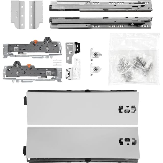 Blum Schubladenschienen Tandem Set Zargenhöhe 115mm, Mit Tip-on Blumotion Einheit, 65kg, Nl600mm, Grau, Bis Kb600mm