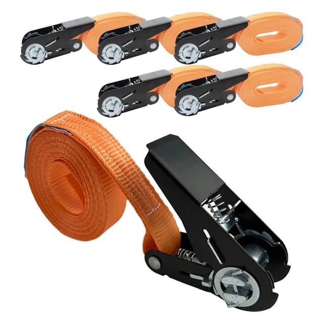 Baumarktplus - 5x Ratschen Spanngurt Spanngurte Orange 1-tlg 4m 0,8t 800kg Schwarzes Schloss