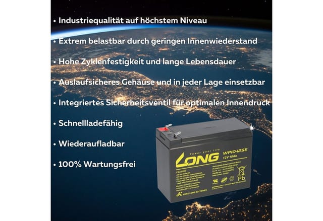 Kung Long Akku 12v 10ah Pb Batterie Bleigel Wp10-12se Zyklenfest