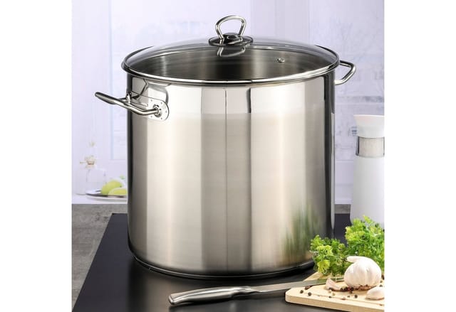 Xl Edelstahl Kochtopf Mit Glas Deckel - 15 L / 28 X 25 Cm - Universaltopf Mit Aluminium Kapselboden - Suppen Eintopf Universal Koch Topf Für Herd Und Ofen