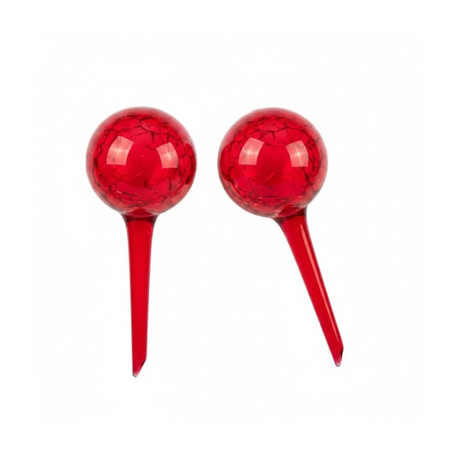 Relaxdays - Bewässerungskugel 2er Set, Dosierte Pflanzen Bewässerung, Blumentopf, Gießhilfe Büro, Urlaub, Glas Ø 9 Cm, Rot