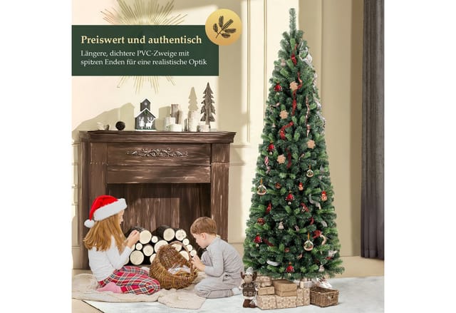 Pvc Künstlicher Weihnachtsbaum Schmal, Tannenbaum Christbaum Künstlich Schnellaufbau Mit Klappsystem, Christbaumständer Und Handschuhen, Weihnachten Baum Weihnachtsdekoration Haus, 180cm Mit 618 Spitz