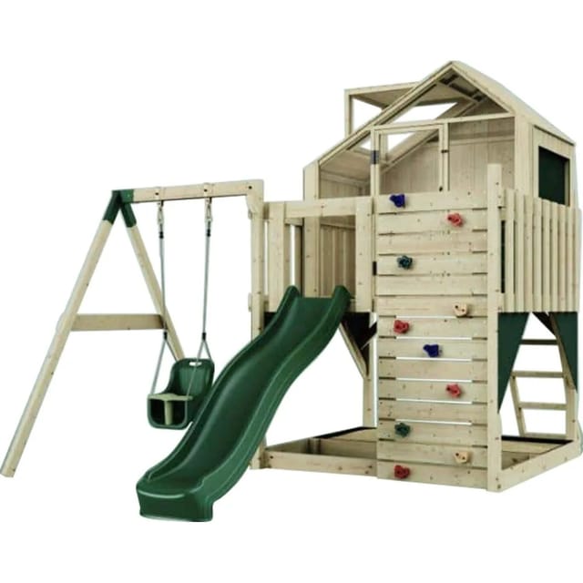 Spielturm Madita Aus Holz In Grünbabyschaukel - Polarplay