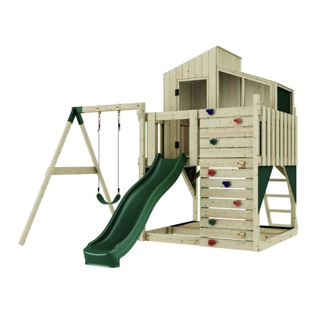 Spielturm Lotta Aus Holz In Grünkinderschaukel - Polarplay