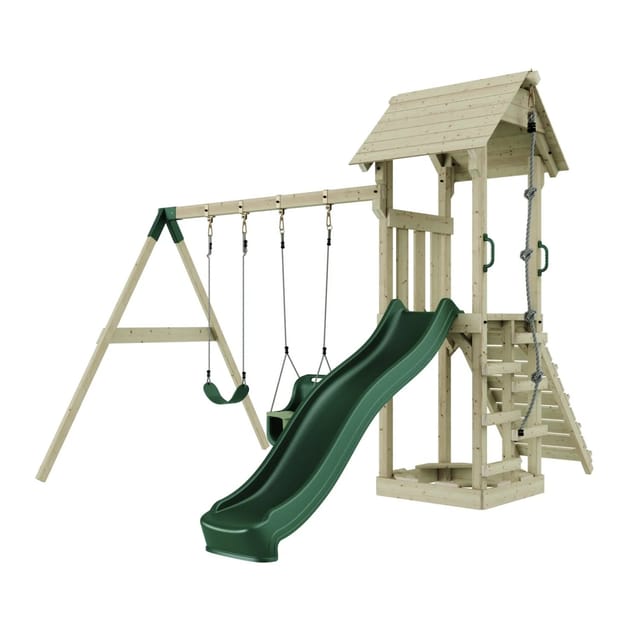 Spielturm Vimmerby Aus Holz In Grünbabyschaukel - Polarplay