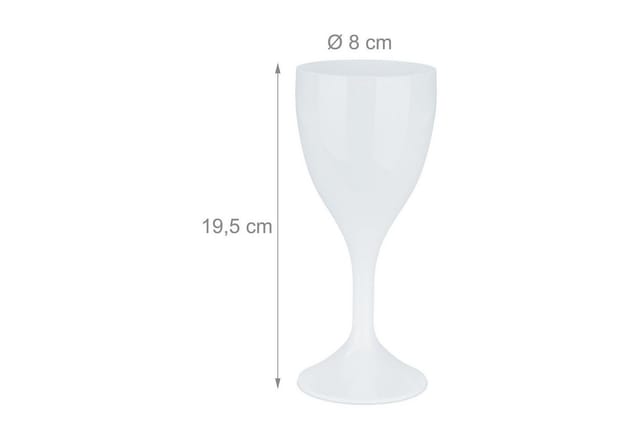 Weingläser Kunststoff, 6er Set, Bruchfest & Bpa-frei, 250 Ml, Mehrweg Weißweingläser, Camping Weinkelche, Weiß - Relaxdays