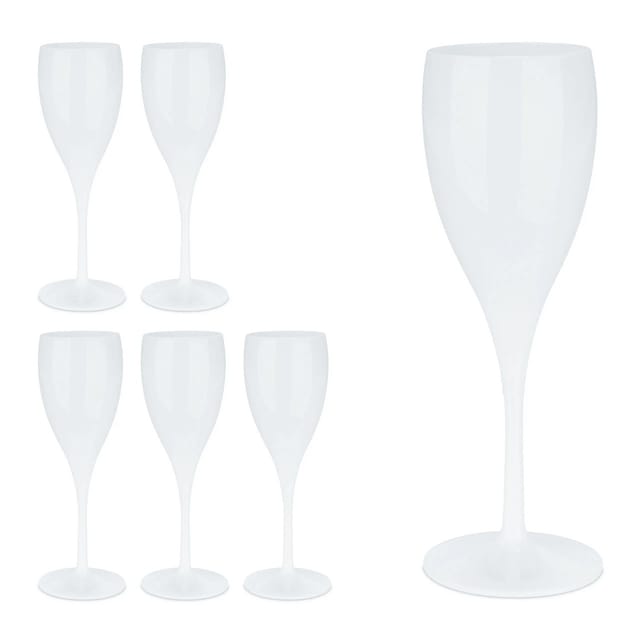 Relaxdays Sektgläser Kunststoff, 6er Set, Bruchfest & Bpa-frei, Mehrweg Champagner Gläser, 140 Ml, Sektbecher, Weiß