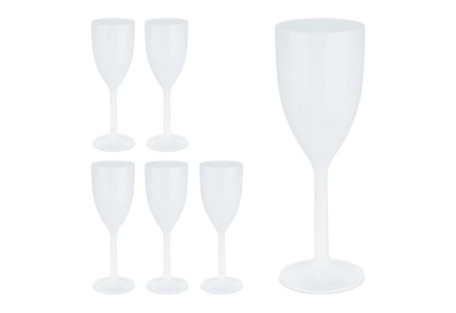 Weingläser Kunststoff, 6er Set, Bruchfest & Bpa-frei, 220 Ml, Mehrweg Weißweingläser, Camping Weinkelche, Weiß - Relaxdays
