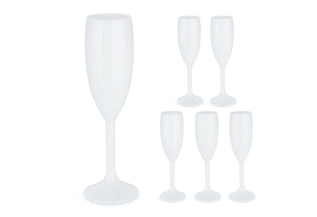 Relaxdays - Sektgläser Kunststoff, 6er Set, Bruchfest & Bpa-frei, Mehrweg Champagner Gläser, 160 Ml, Sektbecher, Weiß