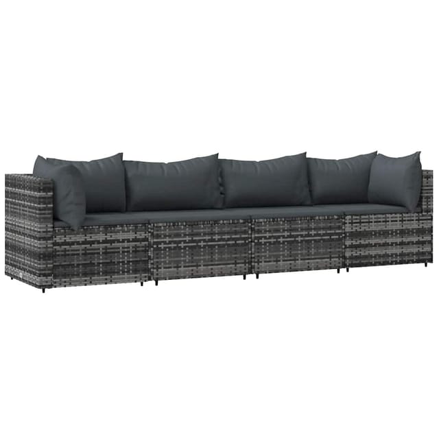 4-tlg. Garten-lounge-set Mit Kissen Grau Poly Rattan Vidaxl