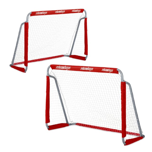 Relaxdays Fußballtor Garten, 2er Set, Kinder & Erwachsene, Hbt: 110 X 150 X 75 Cm, Metall, Stabile Tore Für Fußball, Rot