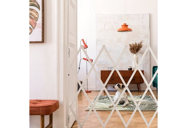 Relaxdays - Hundeabsperrgitter, Ausziehbar Bis 130 Cm, 87,5-100 Cm Hoch, Bambus, Hunde Schutzgitter Für Treppe & Tür, Weiß