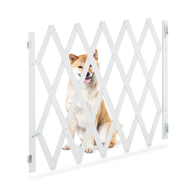 Relaxdays - Hundeabsperrgitter Ausziehbar Bis 140 Cm, 87-99 Hoch, Bambus, Hunde Schutzgitter Für Treppe & Tür, Weiß