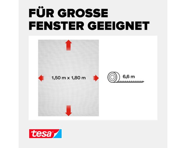 2x Insect Stop Standard Fliegengitter Für Fenster - Insektenschutz Zuschneidbar - Mückenschutz Ohne Bohren - Fliegen Netz Anthrazit, 150 Cm X 180 Cm - Tesa