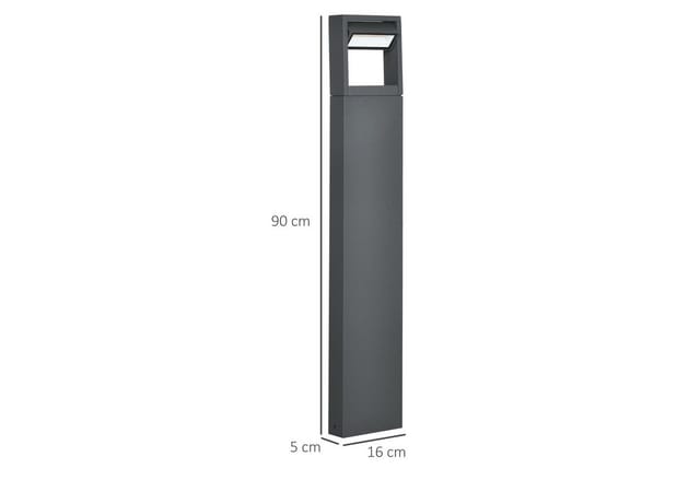 Outsunny Gartenlampe, Wegleuchte 90 Cm Hoch, Gartenleuchte Mit Warmweißem Led Licht, Pollerleuchte Mit Verstellbarem Neigungswinkel, Ip65 Wasserdicht, Alu, Für Außen, 16 X 5 X 90 Cm, Dunkelgrau