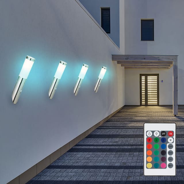 Wandleuchte Edelstahl Wandfackel Außen Hauswandleuchte Bewegungsmelder, Fernbedienung Dimmbar, 1x Rgb Led 8,5w 806lm Warmweiß, Dxh 7,6x40cm, 4er Set