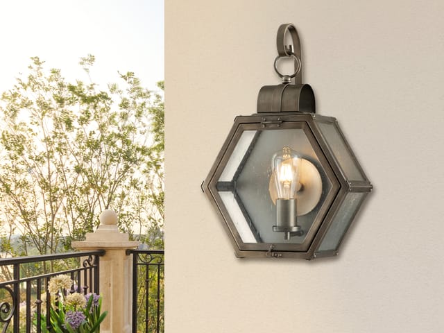 Meinewunschleuchte - Led Rustikale Außenwand Laterne Hängend Sechseckig, Bronze Höhe 48cm