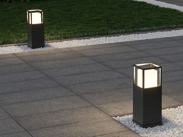 Meinewunschleuchte - Led Sockelleuchte 2er Set Im Bauhausstil Anthrazit, Höhe 40cm