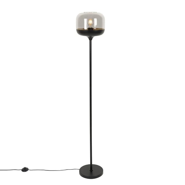 Design-stehleuchte Schwarz Mit Gold Und Rauchglas – Kyan