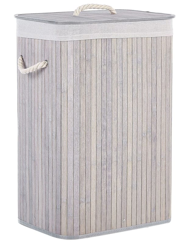 Wäschekorb Hellgrau Bambusholz Rechteckig 60 Cm Handgemacht Mit Deckel Herausnehmbarem Sack Accessoires Deko Für Bad Schlafzimmer