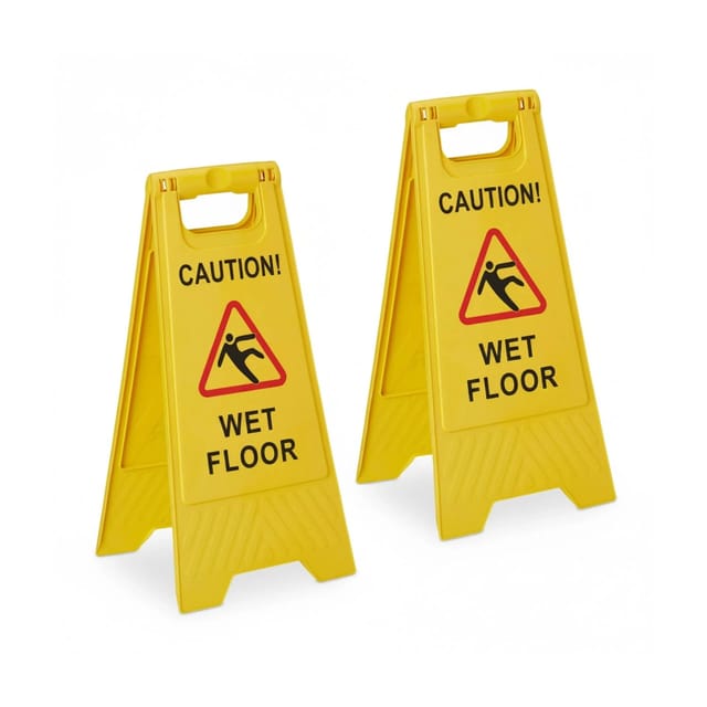 Relaxdays Rutschgefahr Aufsteller, "caution Wet Floor", 2er Set, Klappbar, Beidseitig Beschriftet, Kunststoff, Gelb