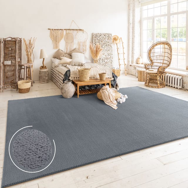 Teppich Wohnzimmer Kurzflor Skandinavisches Boho Muster Moderne Einfarbige Deko 160x220 Cm, Anthrazit - Paco Home