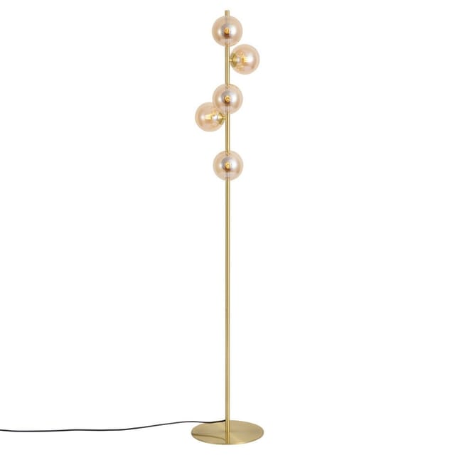 Qazqa Art Deco Vloerlamp Messing Met Amber Glas 5-lichts - Ryan