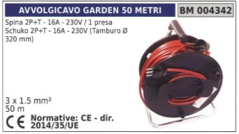 Kabeltrommel 50m Stecker 2-polig+erde 16a 230v 1 Schuko-steckdose 2-polig+erde 16a 230v