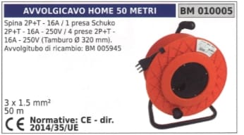 Kabeltrommel 50m Stecker 2-polig+erde 16a 1 Schuko-steckdose 2-polig+erde 16a 250v