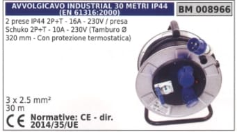 Kabeltrommel 30m 2 Steckdosen Ip44 2-polig+erde 16a 230v Schuko-steckdose 2-polig+erde 10a