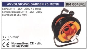 Kabeltrommel 25m Stecker 2-polig+erde 16a 230v 1 Schuko-steckdose 2-polig+erde