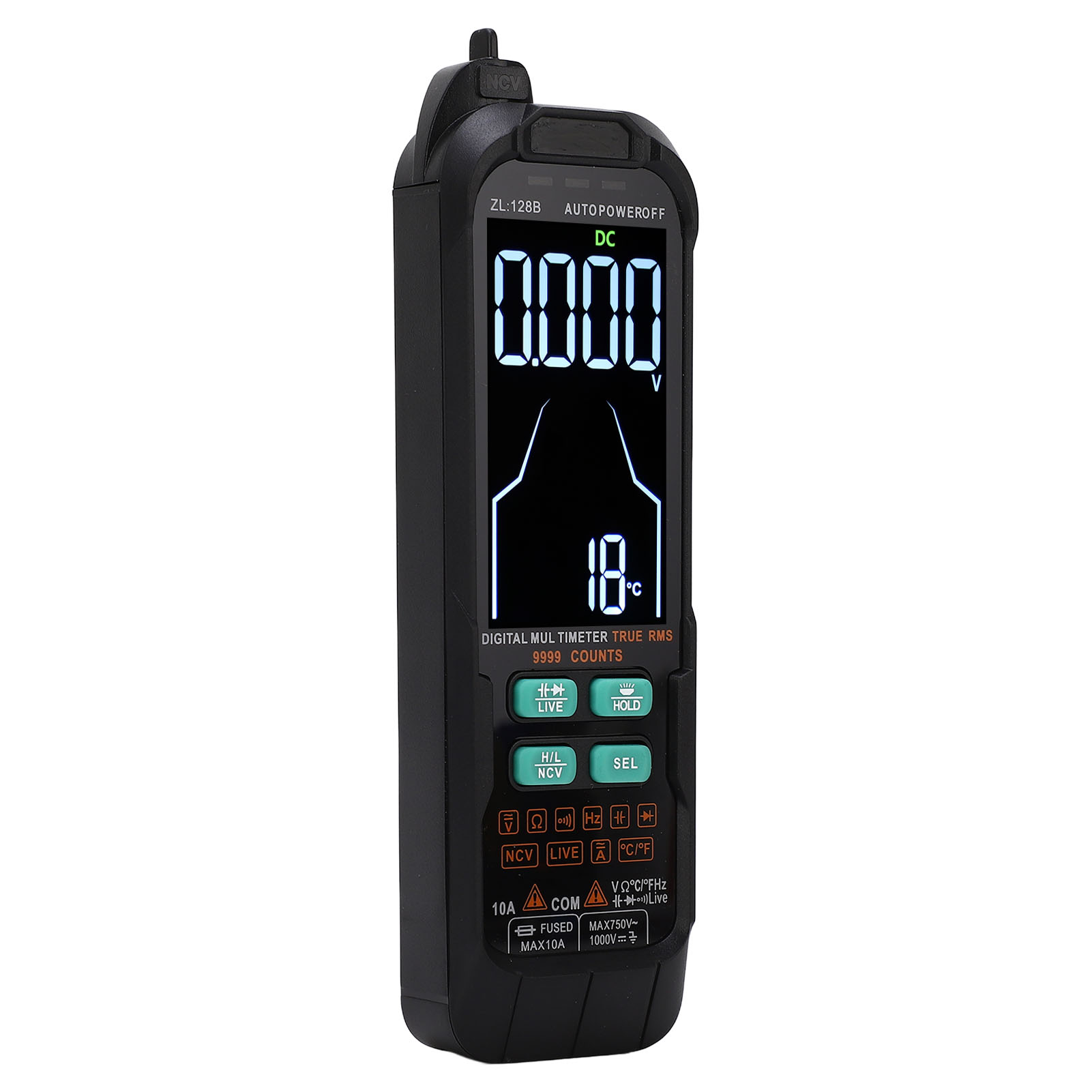 Tragbares Digitales Multimeter Mit Großem, Hintergrundbeleuchtetem Display, Voltmeter, Amperemeter (1000 Mah), Spannungsmessung 0–1000 V