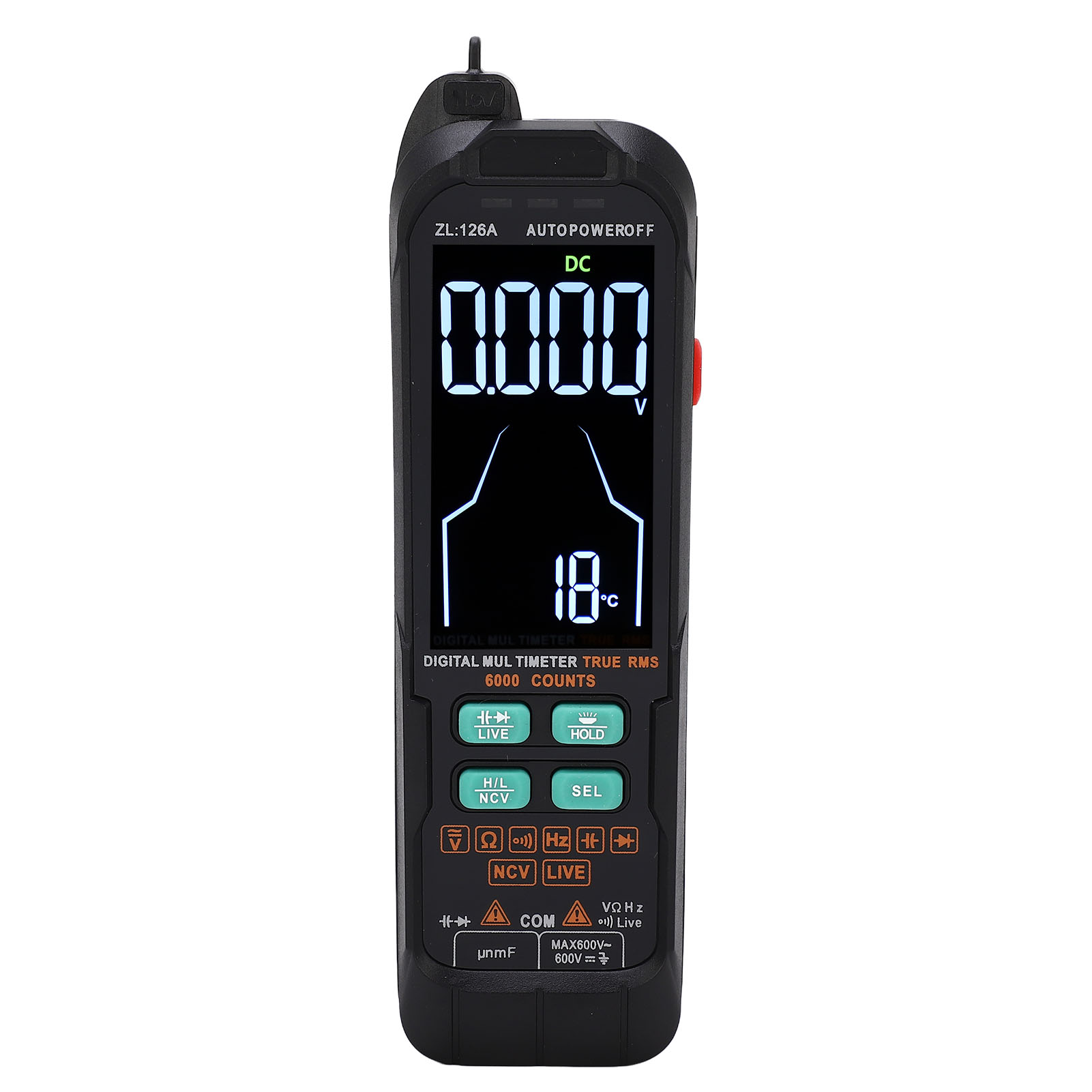 Digitales Multimeter Mit 6000 Messpunkten, Gleich- Und Wechselstrom-/spannungsmesser, 600-v-voltmeter, Kapazitäts-/widerstands-/diodenmessung, Stromprüfer, Professionelles Prüfgerät