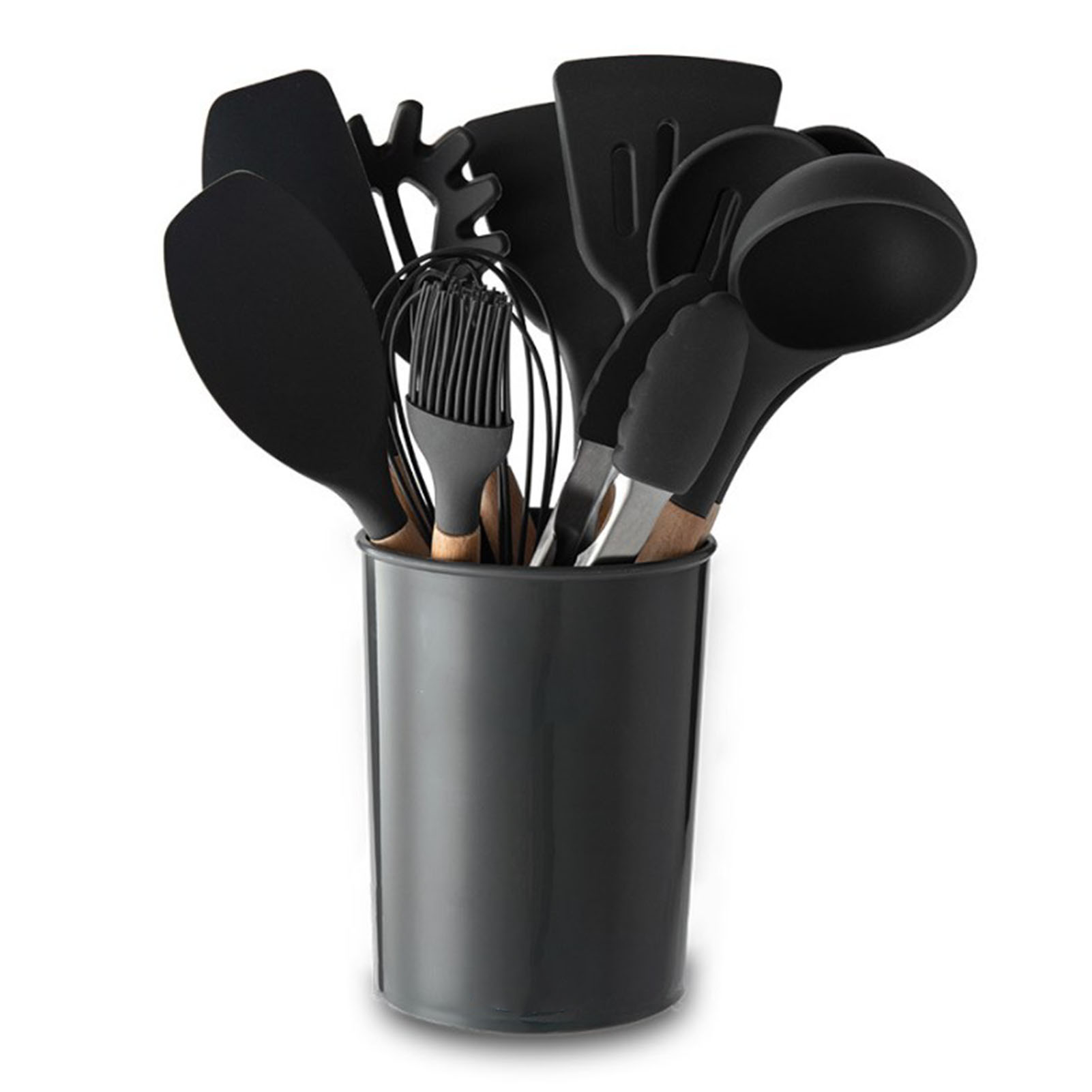 Set Mit 11 Antihaftbeschichteten Küchenutensilien Aus Silikon, Hitzebeständig, Im Europäischen Stil, Mit Ständer, Für Hygienisches Kochen, Ideal Für Den Täglichen Gebrauch.